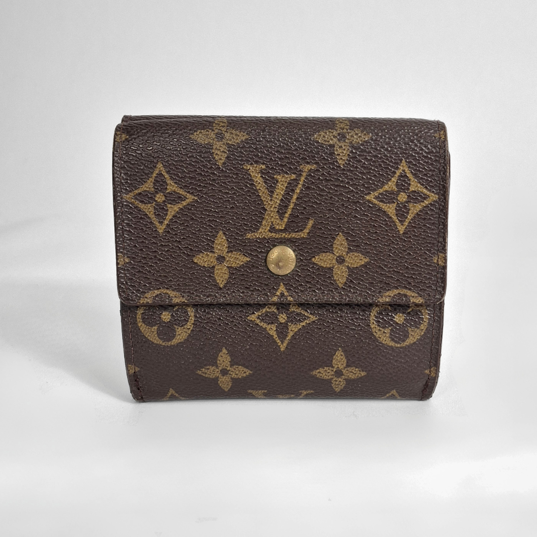 Louis Vuitton wallet with monogram pattern on a white background