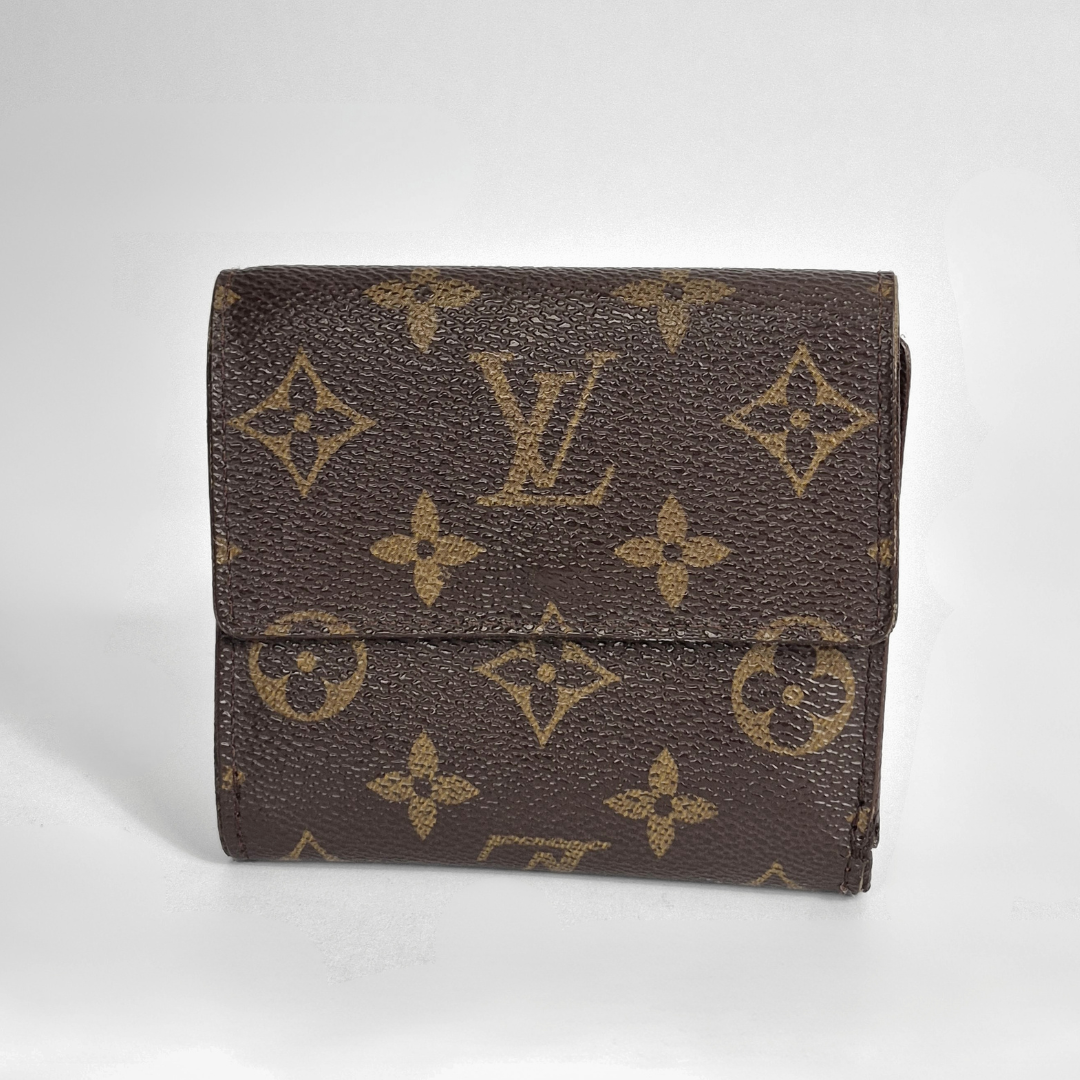 Louis Vuitton wallet with monogram pattern on a white background
