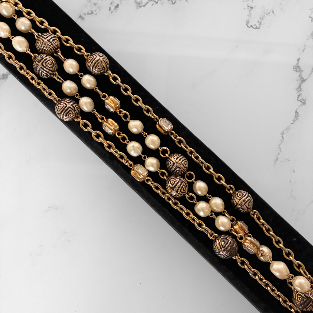 Chanel Pearl Necklace Gold Plated