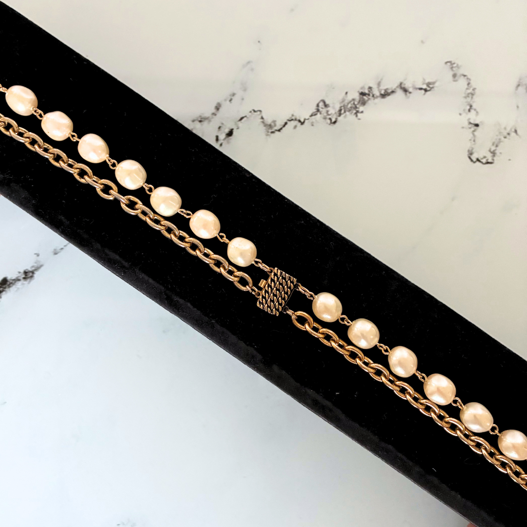 Chanel Pearl Necklace Gold Plated