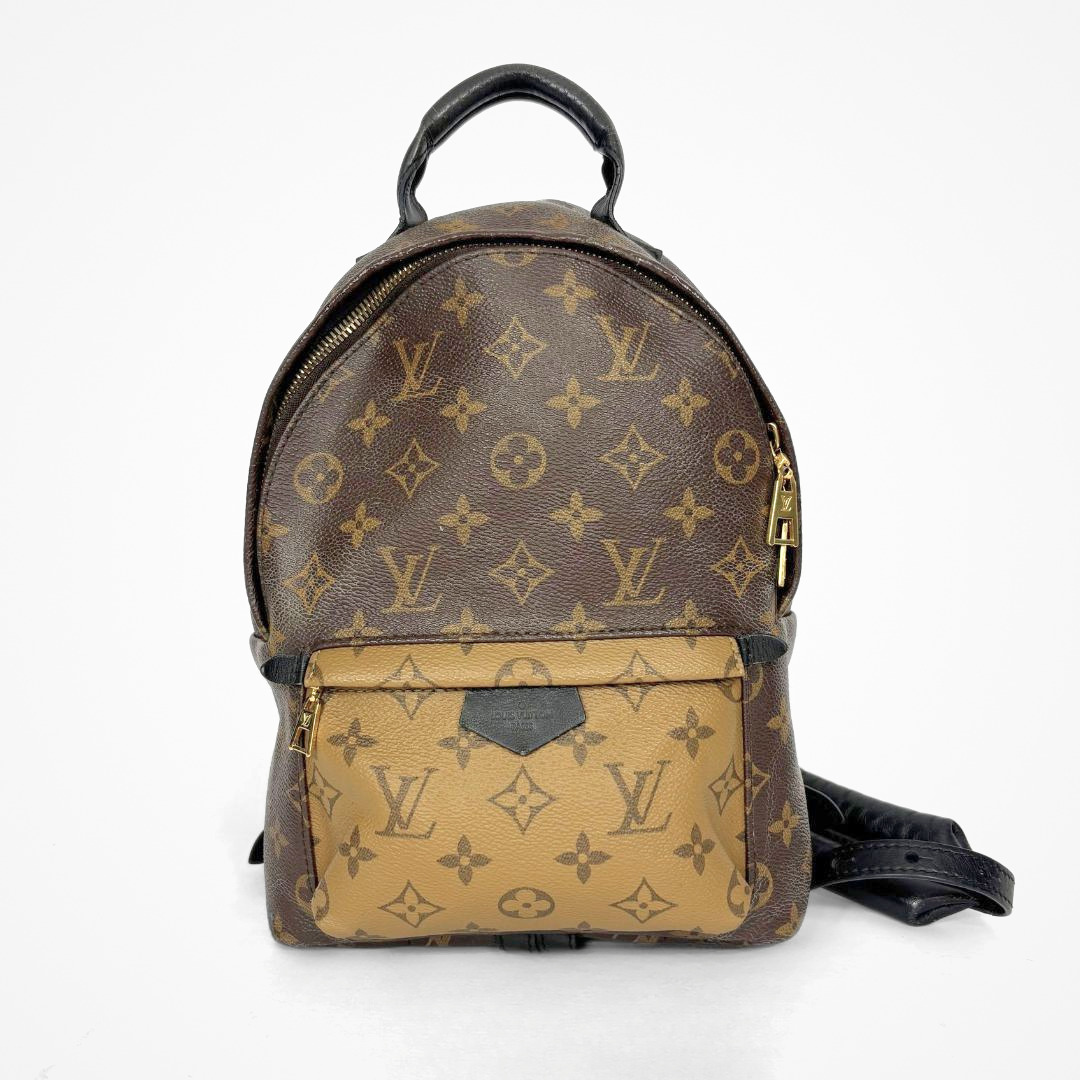 Louis Vuitton backpack with monogram pattern on a white background
