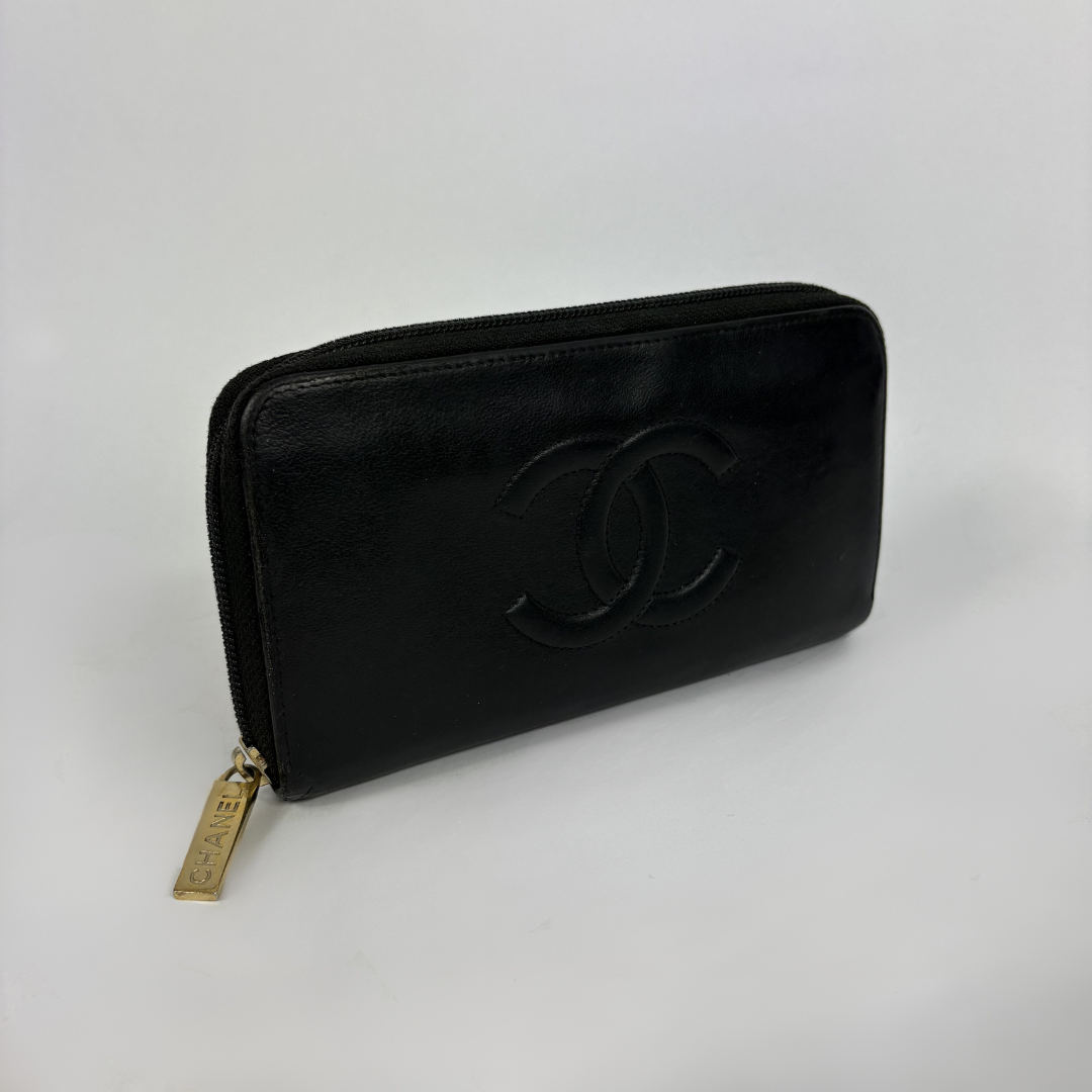 Black Chanel Wallet on white background