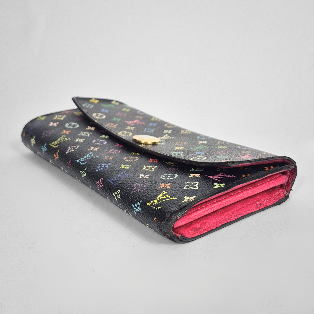 Designer wallet with colorful pattern on a gray background