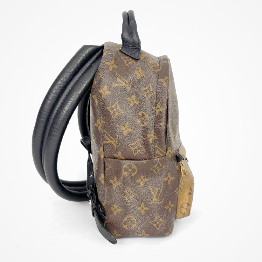 Louis Vuitton backpack with monogram pattern on a white background