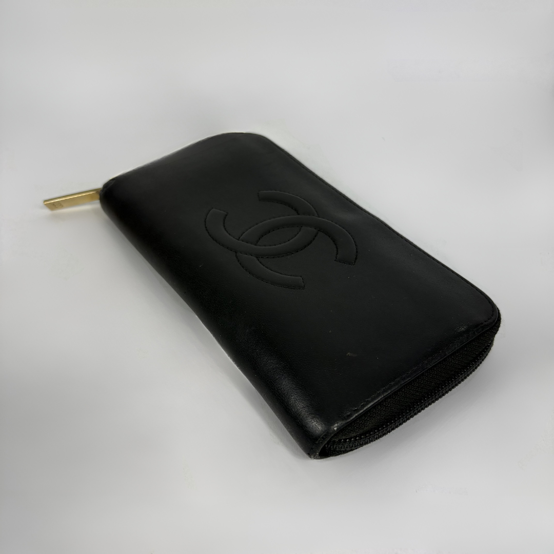 Black Chanel Wallet on white background